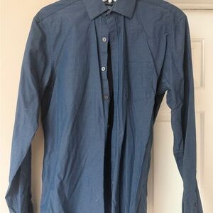 DKNY Men's Blue Micro-Check Dress Shirt